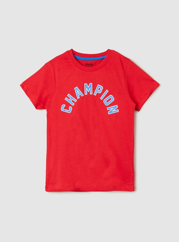 Boys Typographic Printed Cotton T-shirt