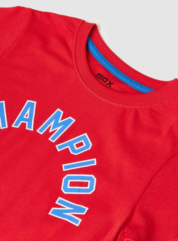 Boys Typographic Printed Cotton T-shirt