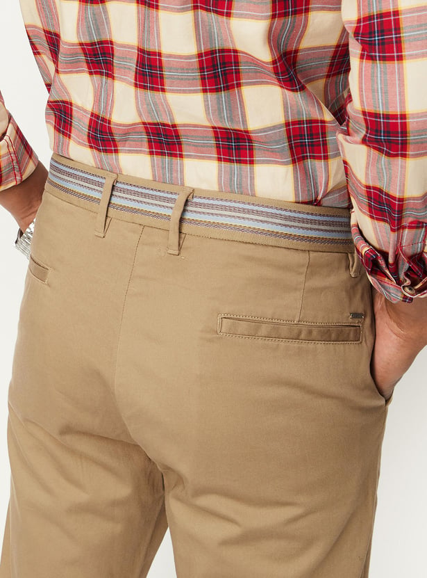 Men Solid Stretch Carrot Fit Chinos