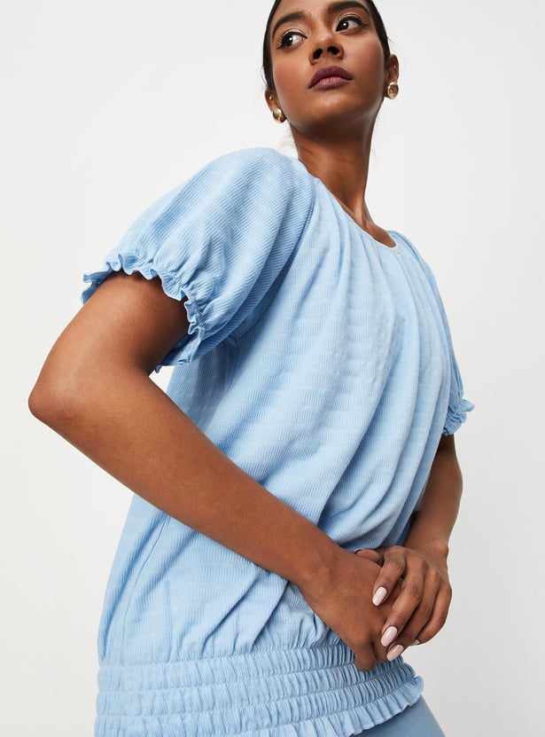 Women Smocked Hem Casual Top