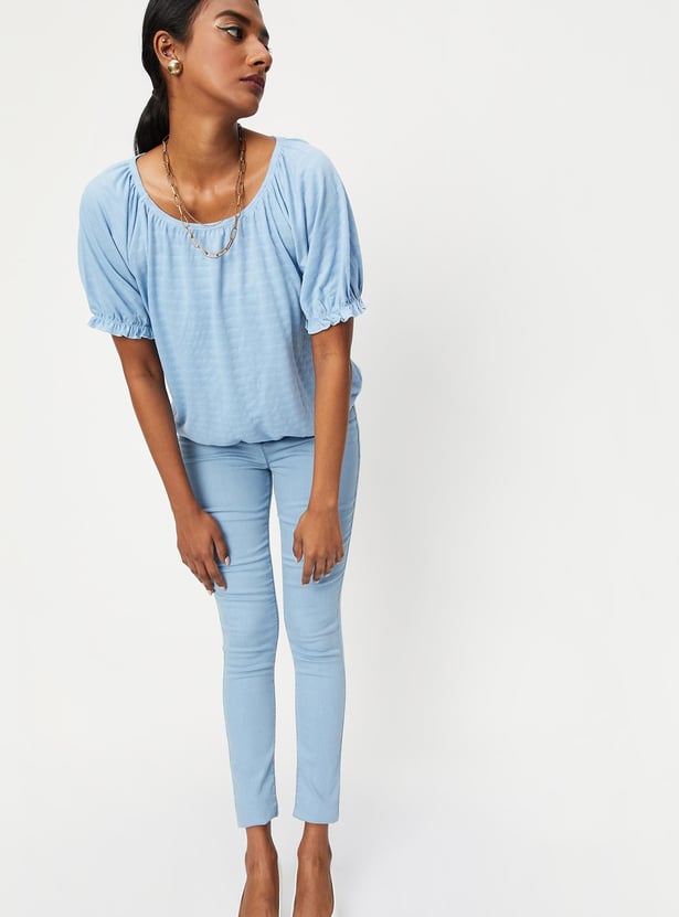 Women Smocked Hem Casual Top