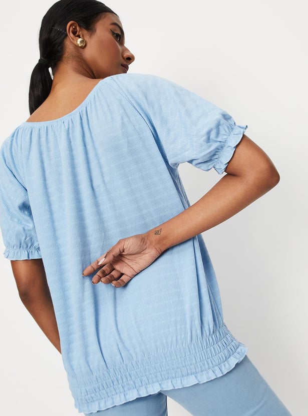 Women Smocked Hem Casual Top