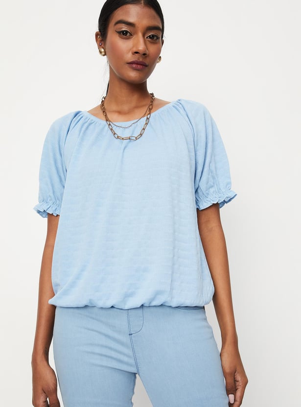 Women Smocked Hem Casual Top