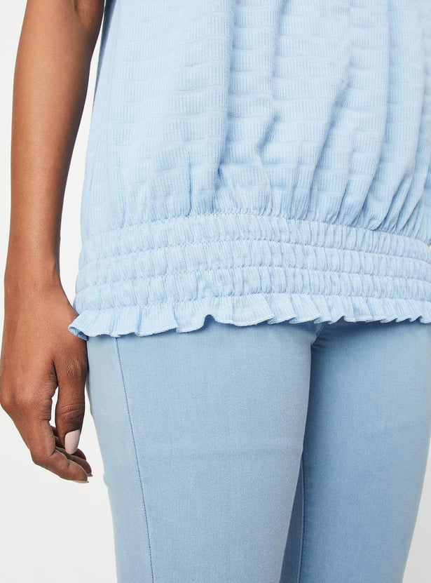 Women Smocked Hem Casual Top