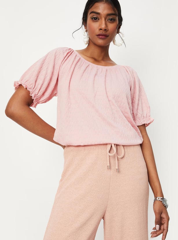 Women Smocked Hem Casual Top