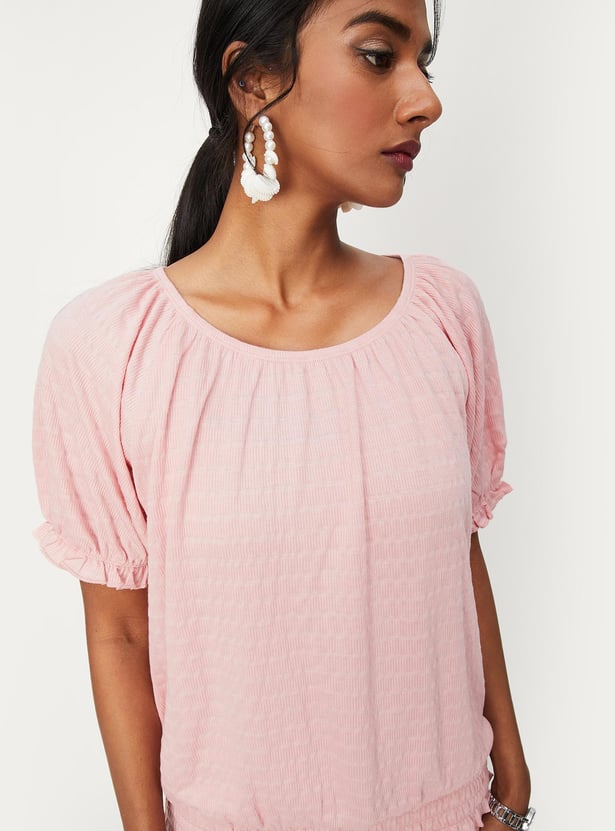 Women Smocked Hem Casual Top