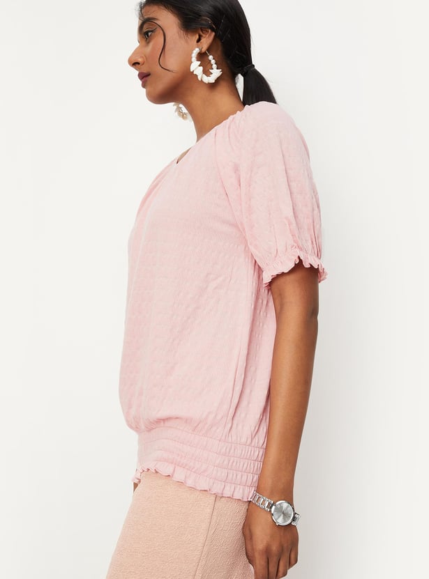 Women Smocked Hem Casual Top
