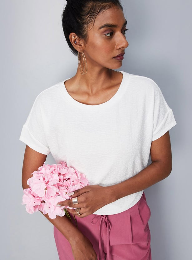 Women Jacquard Embossed Knit Top