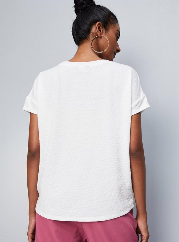 Women Jacquard Embossed Knit Top
