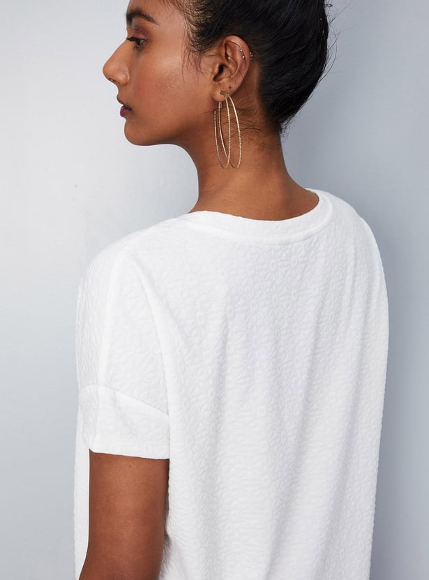 Women Jacquard Embossed Knit Top