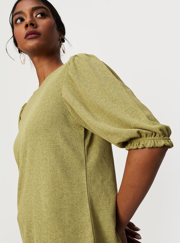 Women Knitted Top with Puffed Sleeves