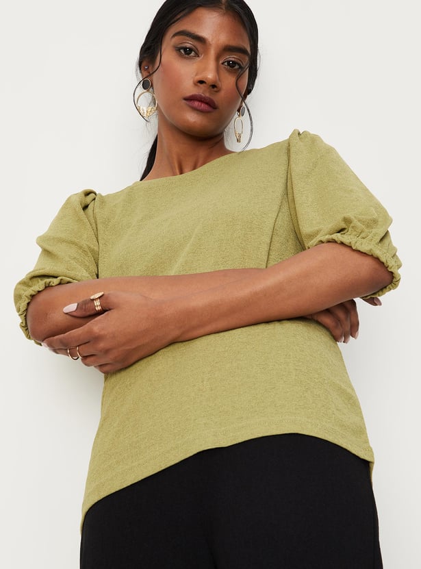 Women Knitted Top with Puffed Sleeves