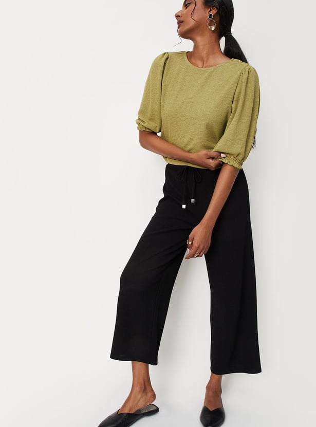 Women Knitted Top with Puffed Sleeves
