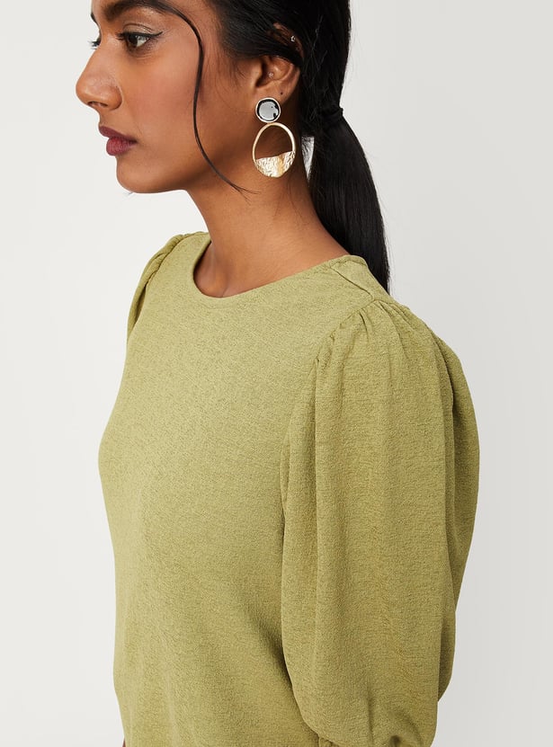 Women Knitted Top with Puffed Sleeves