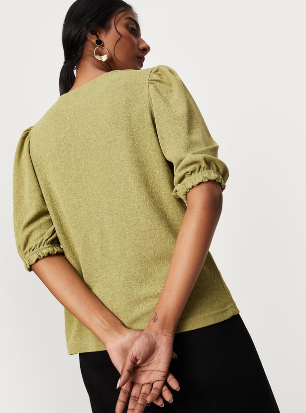 Women Knitted Top with Puffed Sleeves
