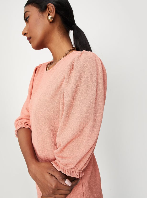Women Knitted Top with Puffed Sleeves