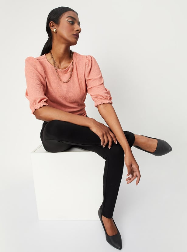 Women Knitted Top with Puffed Sleeves