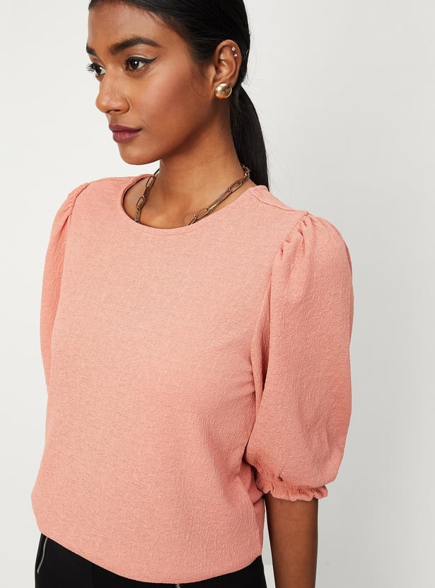 Women Knitted Top with Puffed Sleeves