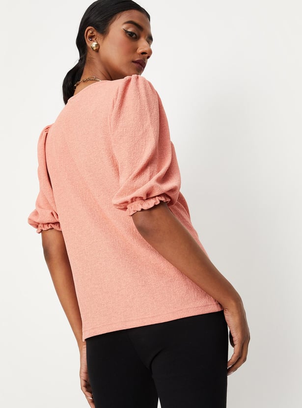 Women Knitted Top with Puffed Sleeves