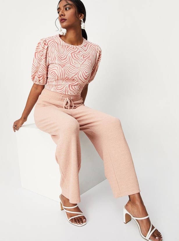Women Textured Relaxed Fit Trousers