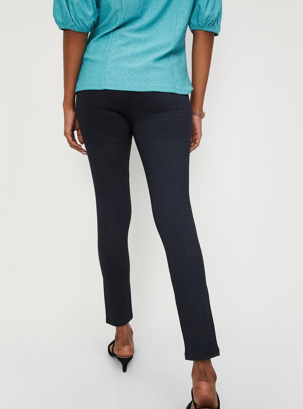 Women Solid Knitted Cropped Ponte Treggings