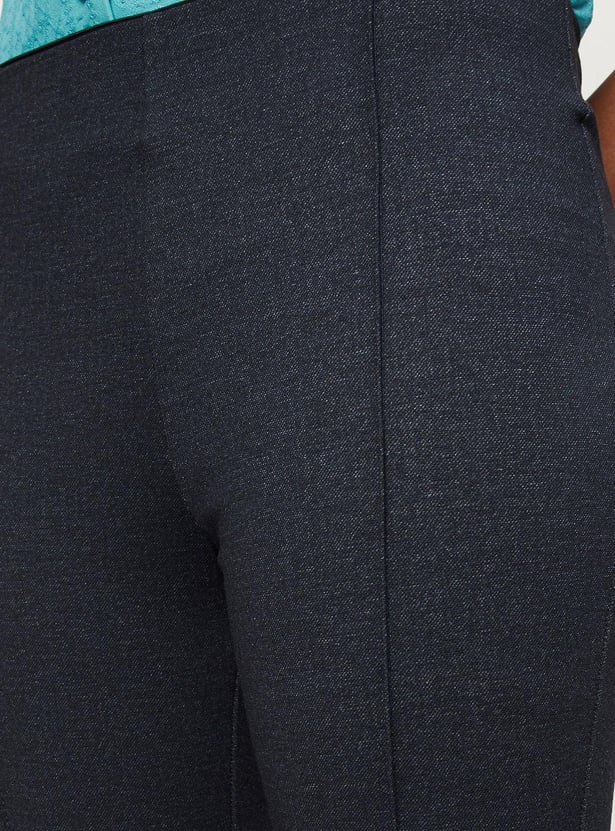 Women Solid Knitted Cropped Ponte Treggings