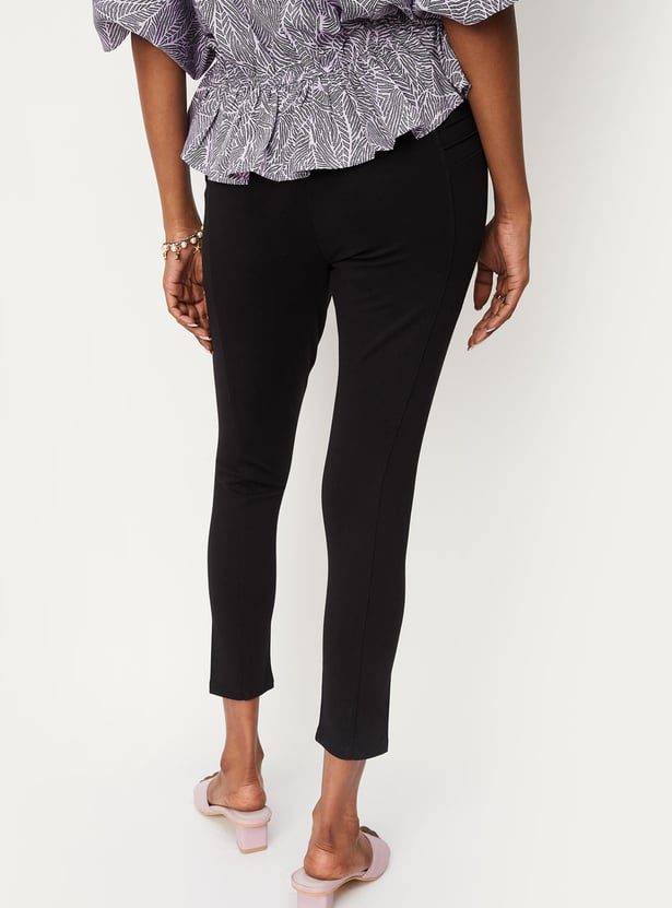 Women Pleated Pointe Knit Stretch Trousers