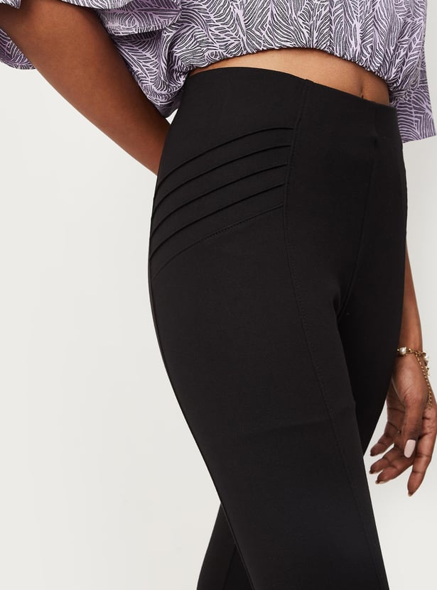 Women Pleated Pointe Knit Stretch Trousers