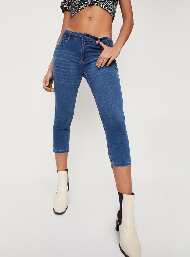 Women Solid Denim Capris