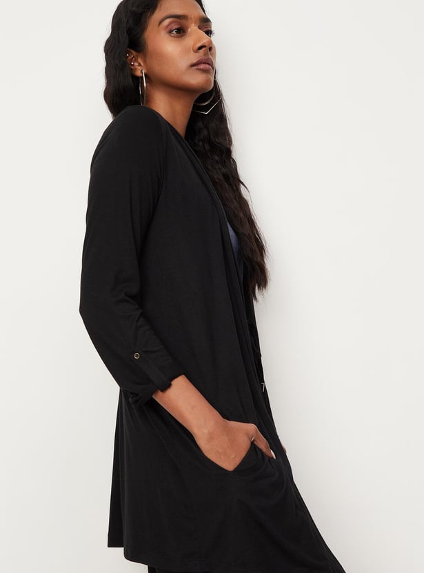 Women Solid Knit Open Front Shrug