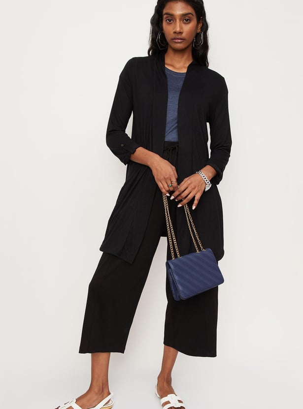 Women Solid Knit Open Front Shrug