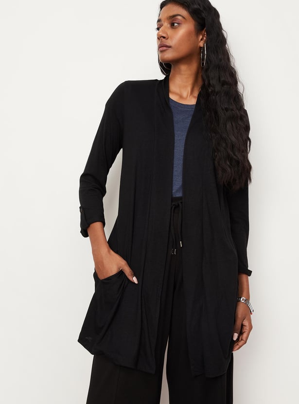 Women Solid Knit Open Front Shrug