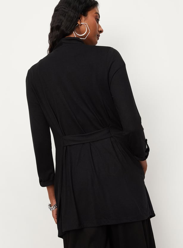 Women Solid Knit Open Front Shrug