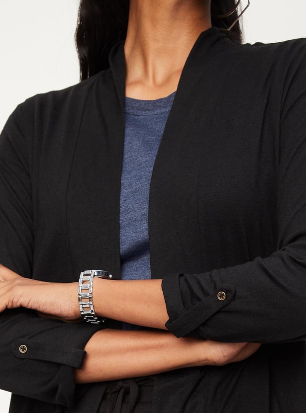 Women Solid Knit Open Front Shrug