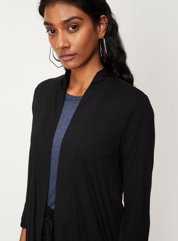 Women Solid Knit Open Front Shrug