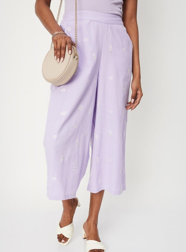 Women Embroidered Culottes with Pockets