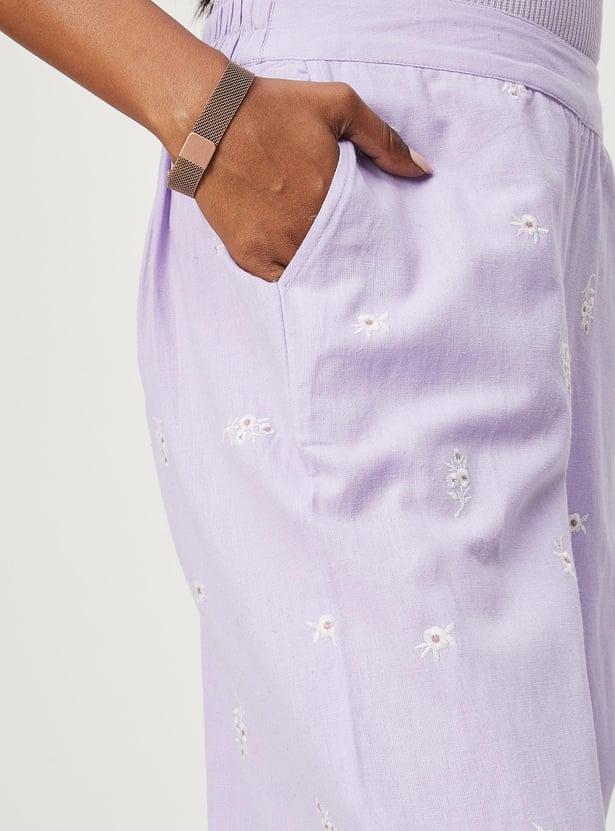 Women Embroidered Culottes with Pockets
