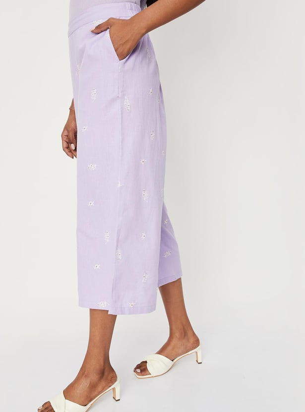 Women Embroidered Culottes with Pockets