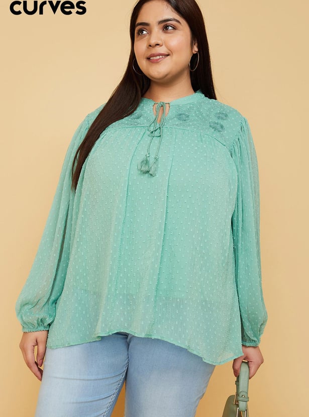Women Dobby Embroidered Top