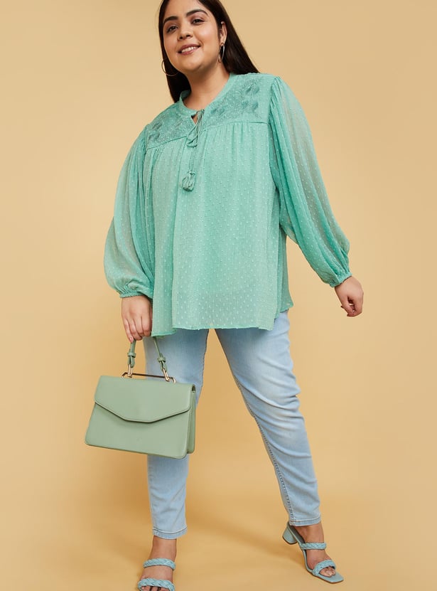 Women Dobby Embroidered Top