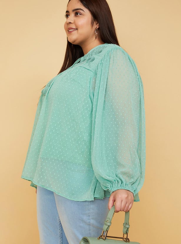 Women Dobby Embroidered Top