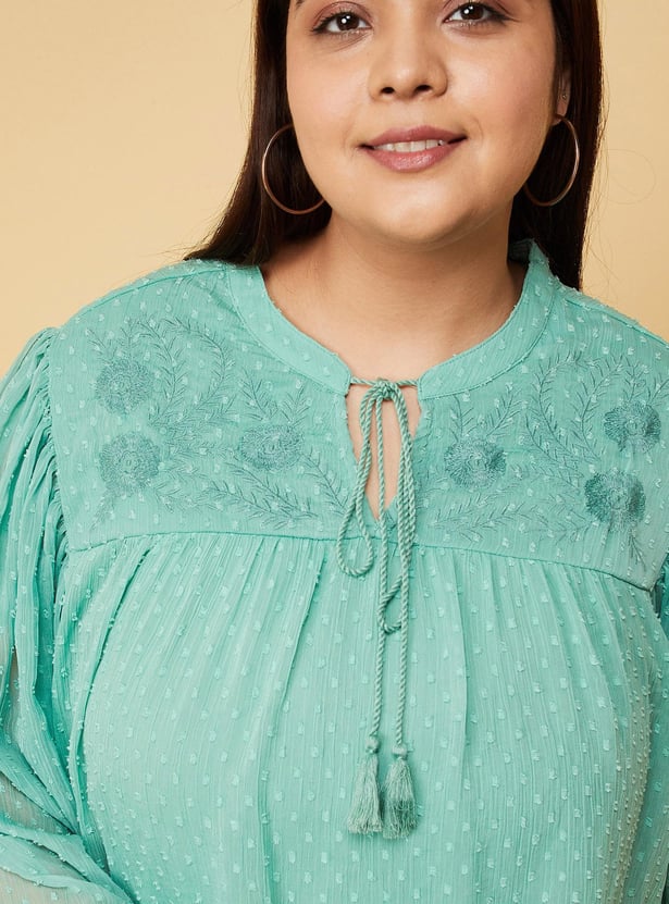 Women Dobby Embroidered Top