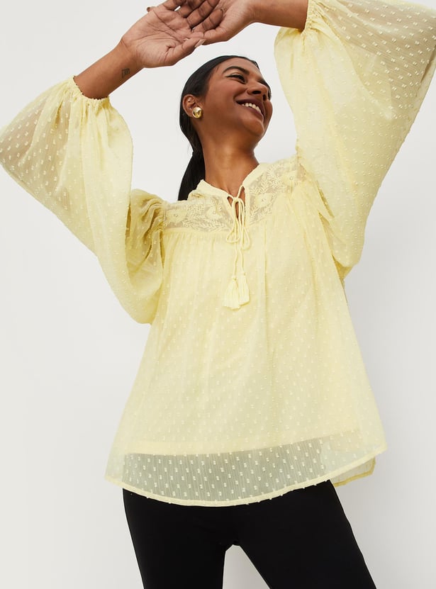 Women Dobby Embroidered Top