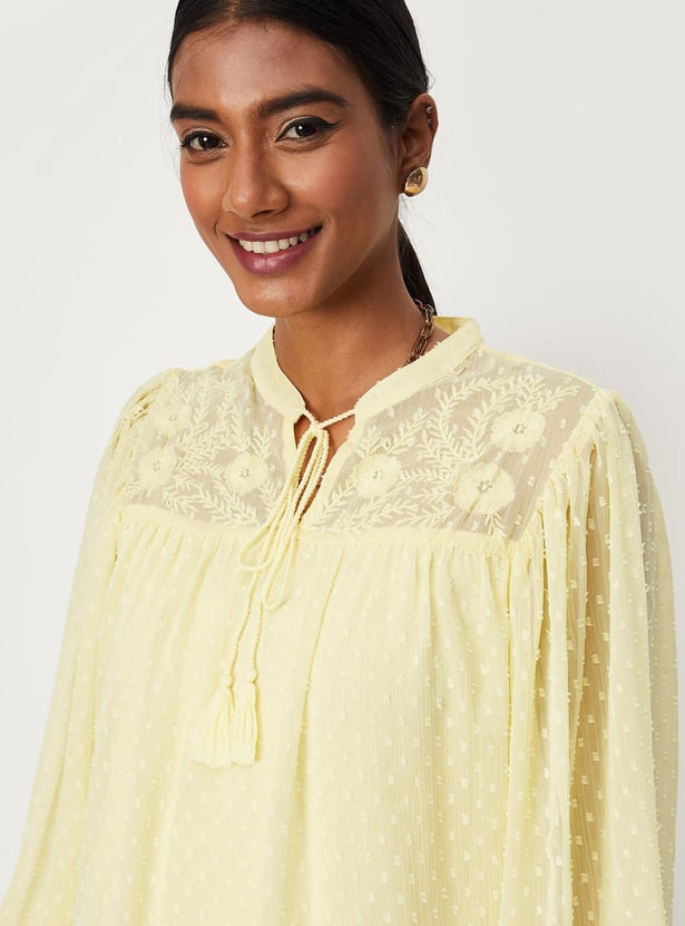 Women Dobby Embroidered Top