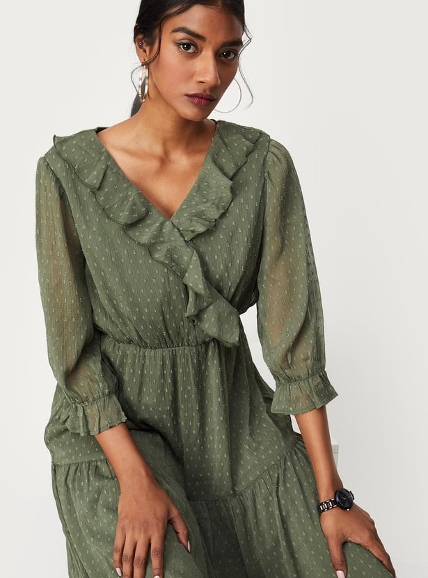 Women Dobby Woven Tiered Dress