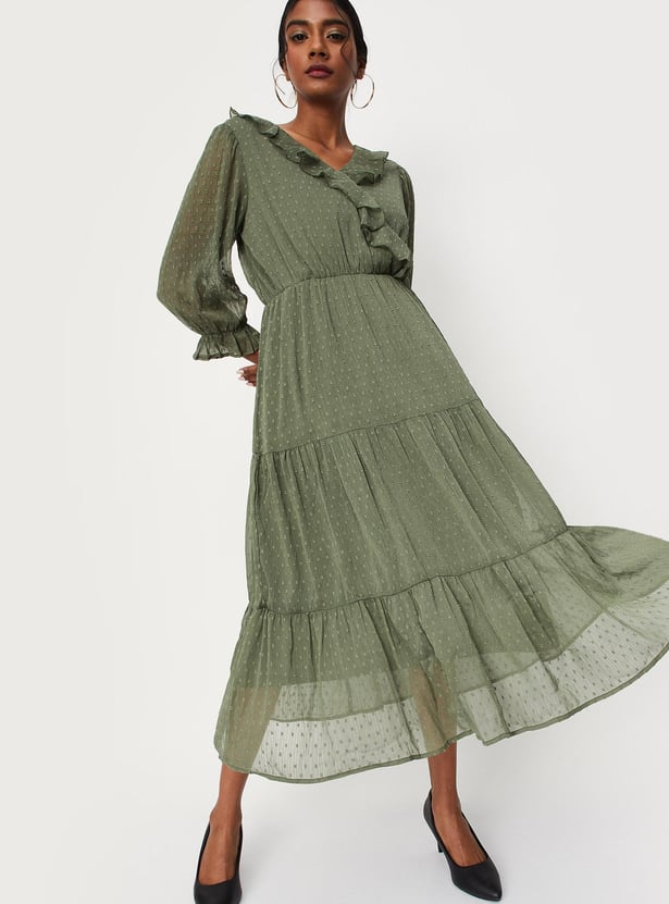 Women Dobby Woven Tiered Dress