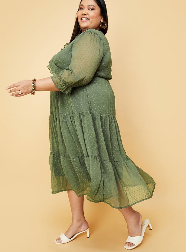 Women Dobby Woven Tiered Dress