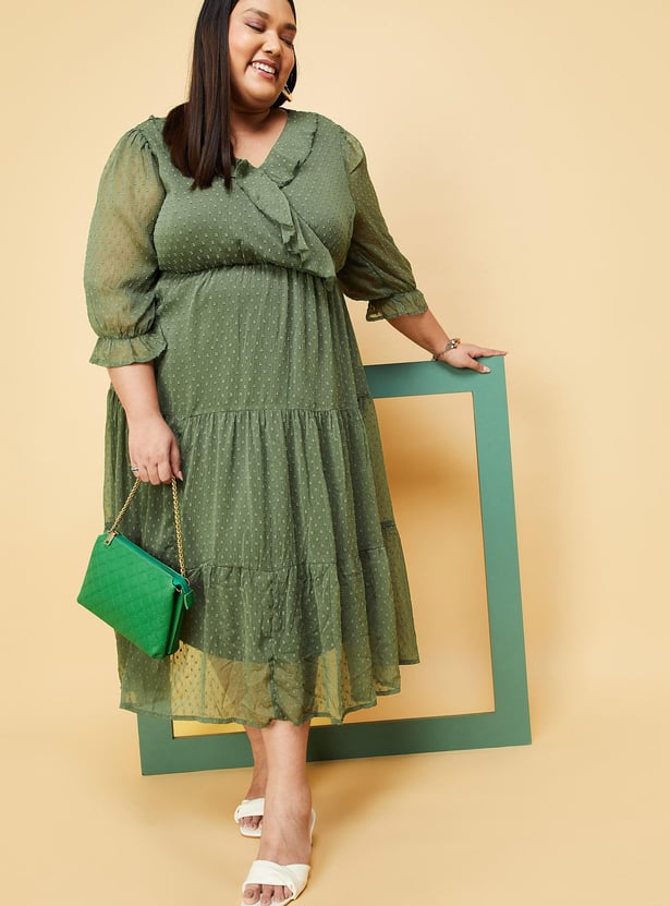 Women Dobby Woven Tiered Dress