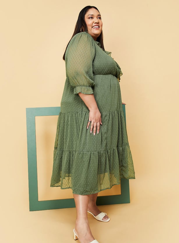 Women Dobby Woven Tiered Dress