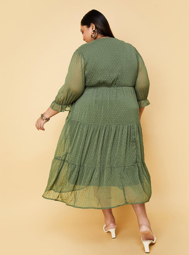 Women Dobby Woven Tiered Dress